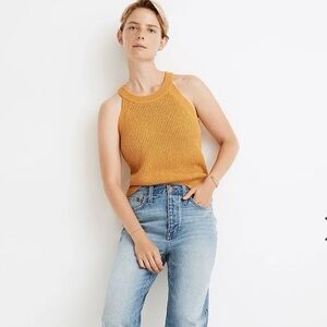 🌷Sale Madewell Cutaway Sweater Tank Size XXS Mustard Yellow Knit High Neck